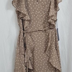 Elegant Tan Polka Dot Ruffle Dress